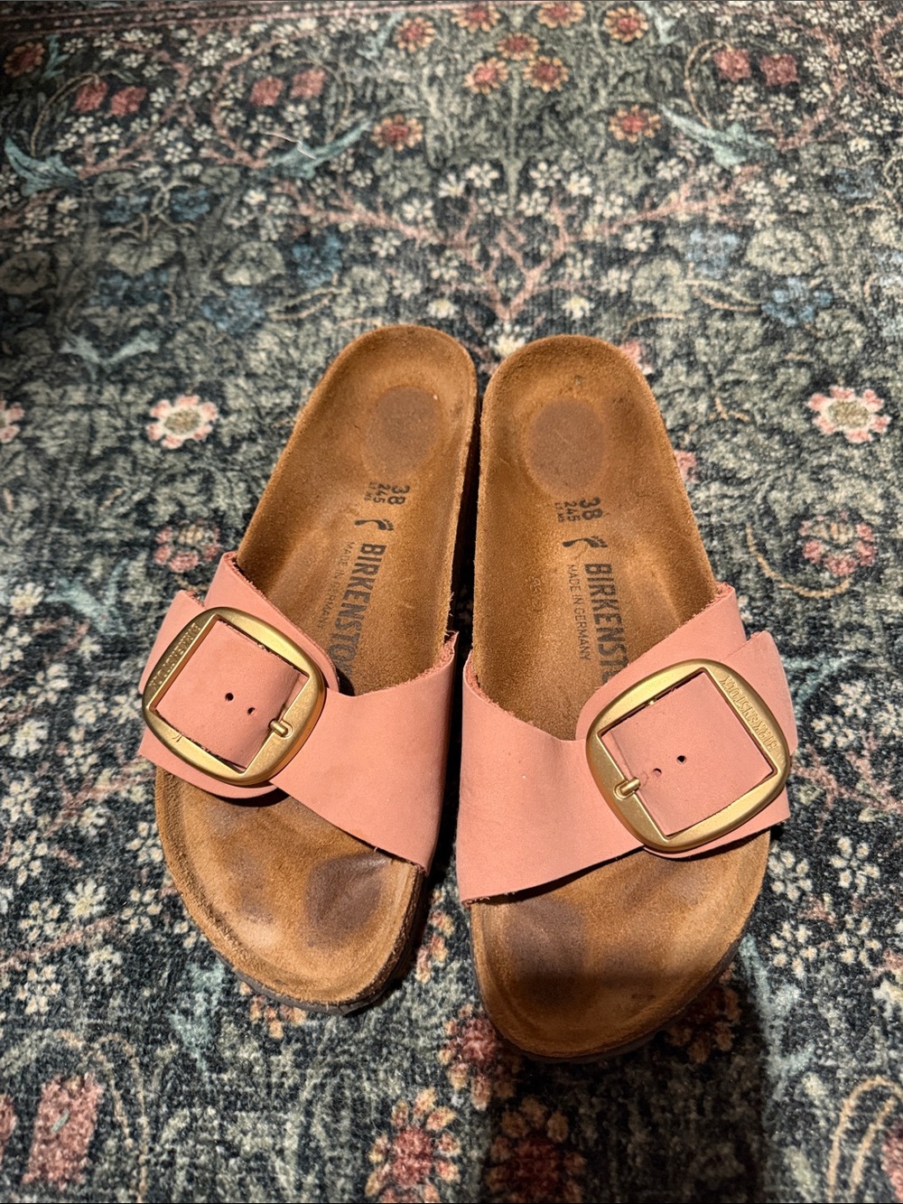 Birkenstock Madrid Rose Pink Slide with Gold Buckle